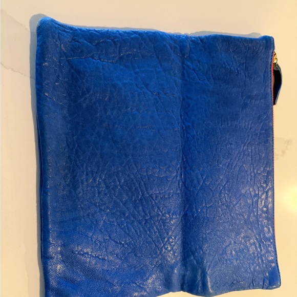 Clare V Blue Leather Clutch with Red Zipper - Picture 2 of 6